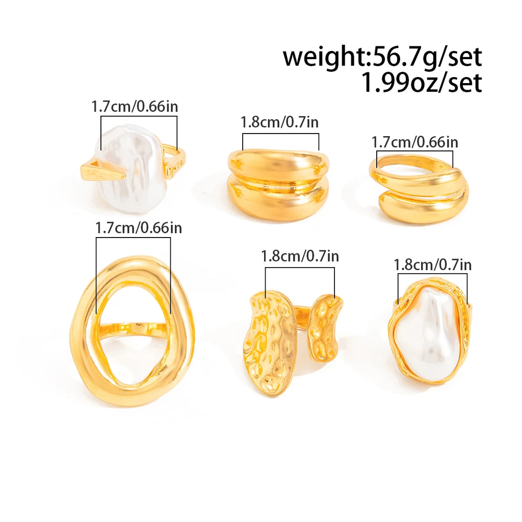 Ingemark 6‑Piece Boho Pearl & Metal Ring Set