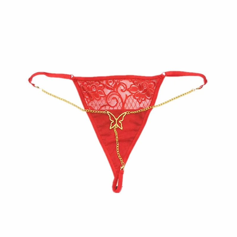 Letter Pendant Waist Chain & Lace Panty Set