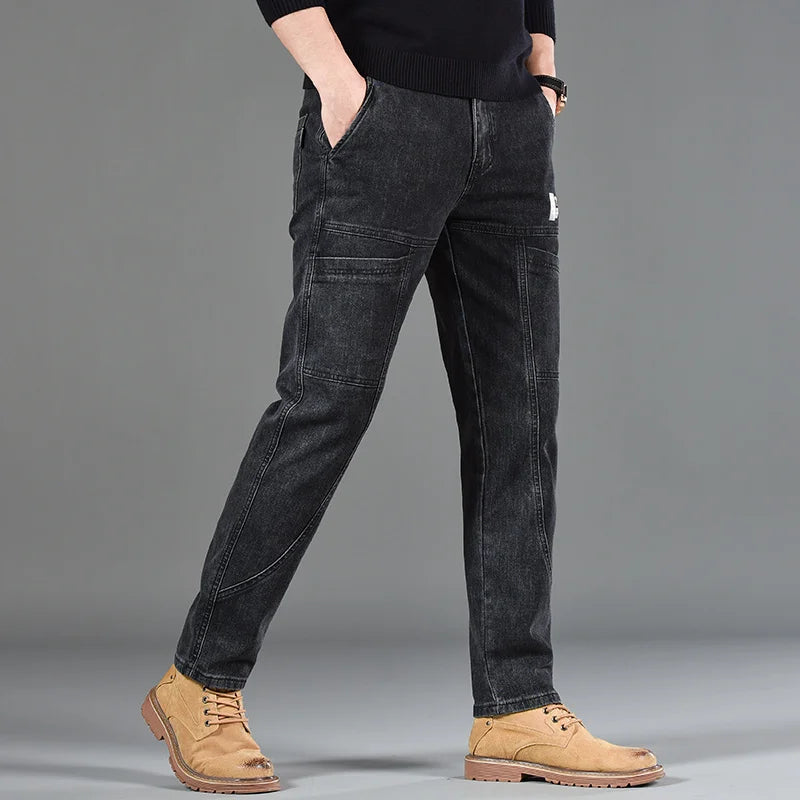 Six‑Pocket Fashion Print Jeans