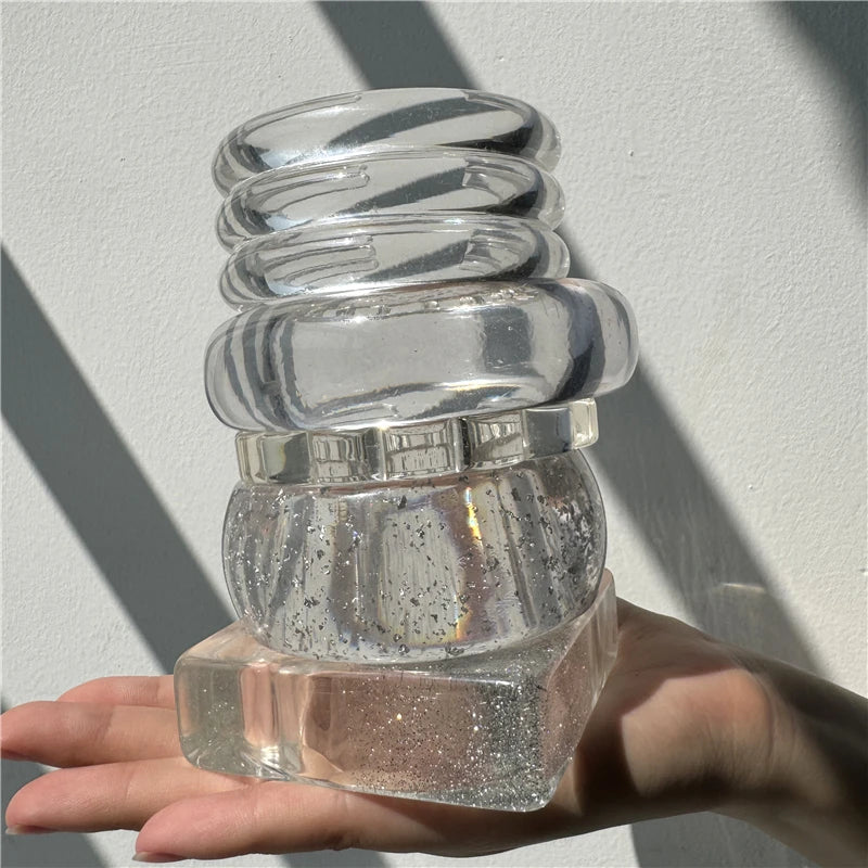HUANZHI Vintage Transparent Resin Geometric Bangle