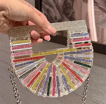 ﻿JIOMAY Half Moon Bag Rhinestone Purse Luxury Designer Handbags  Fan-Shaped   for Women |  Mini Shiny Basket Crystal Wedding Bag