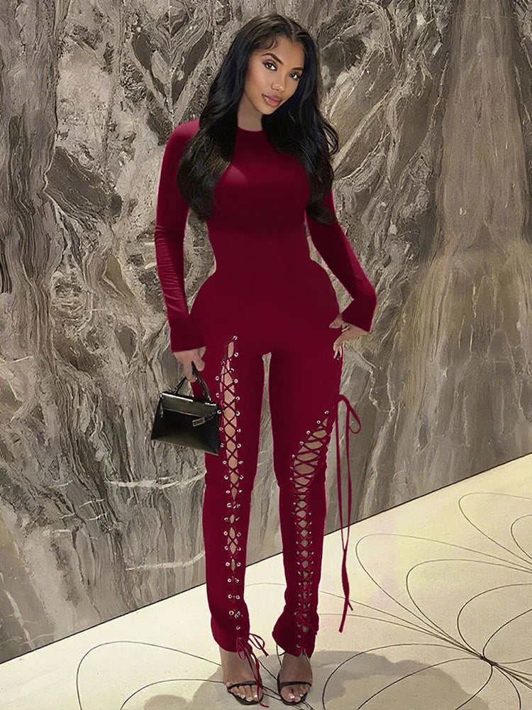 Nibber Women’s Cross‑Bandage Tassel Jumpsuit