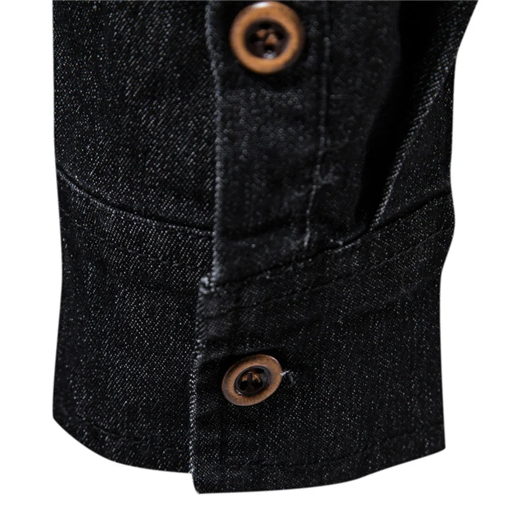Men’s Elastic Cotton Denim Shirt – Slim‑Fit Long‑Sleeve Cowboy Western Casual Top | AIOPESON Designer Style