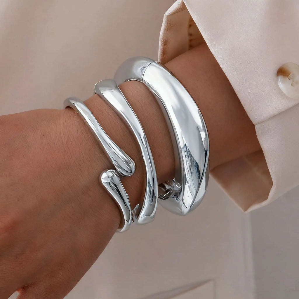Fashion Smooth Water Drop Bangle For Women Gold Silver Color Exaggerated Geometric Bracelets Party Female Punk Jewelry Gifts