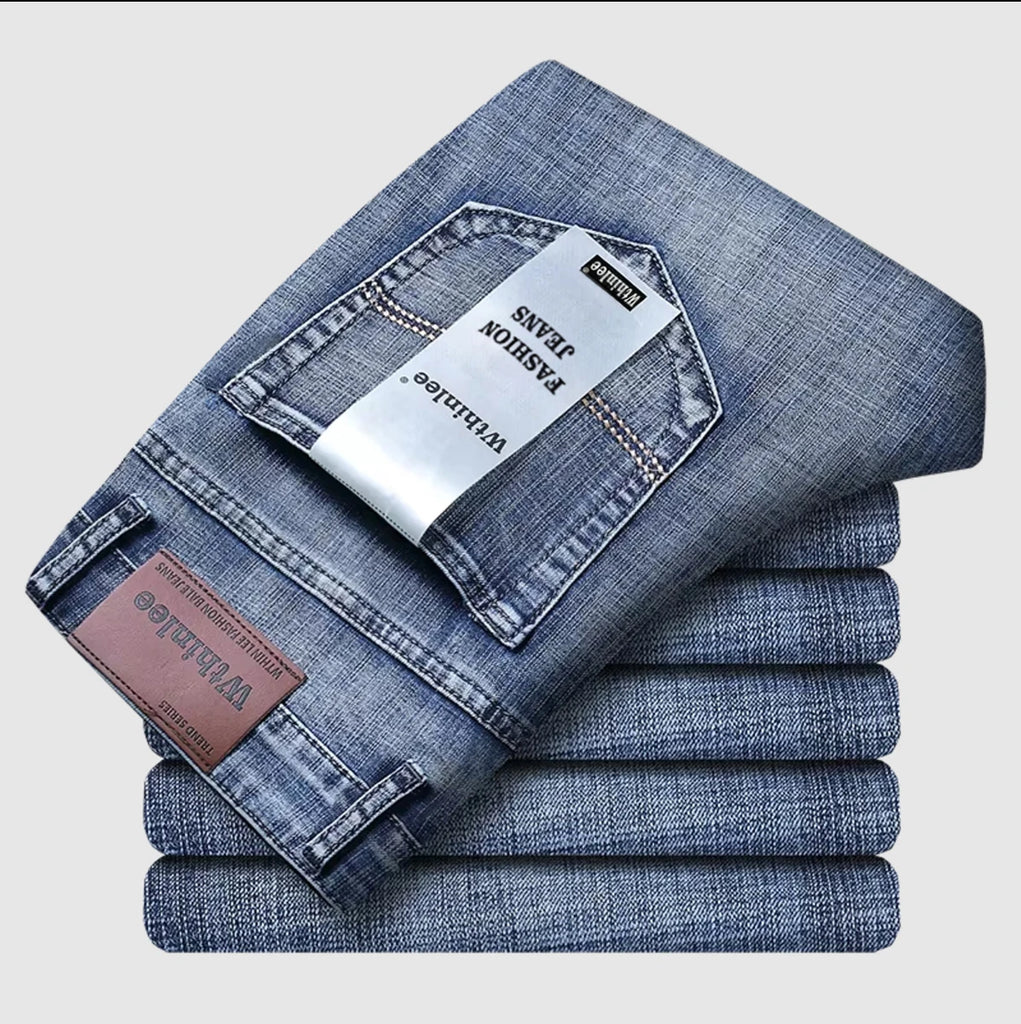 Men’s Straight Stretch Jeans – Business‑Casual Work Denim Pants | Classic Blue & Black