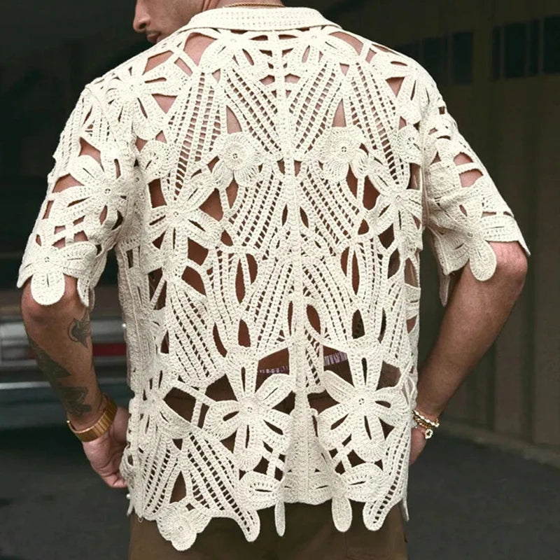 French Retro Crochet Polo Shirt