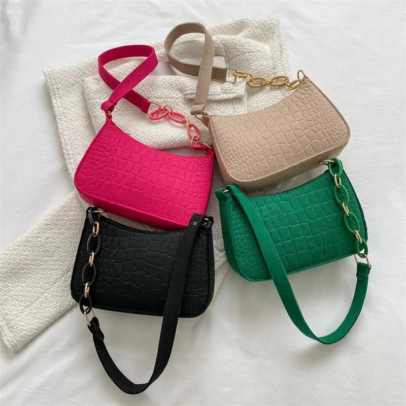 Felt Embossed Multi-Use Handbag for Women, Stylish Crossbody Shoulder Tote & Clutch, Portable Makeup Bag Organizer