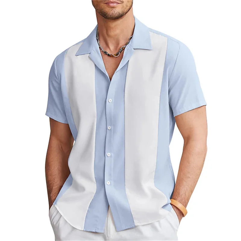 Fashion summer 2023 men's shirt bowling shirt button shirt casual short sleeve color matching lapels street daily men's 6 colors