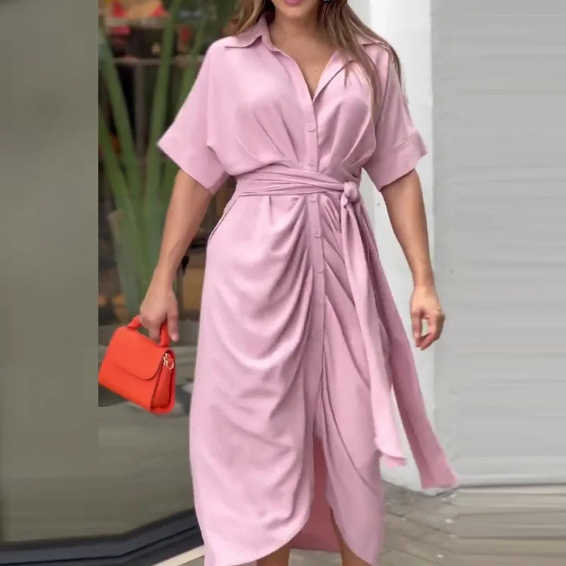 New 2025 Spring Summer Bohemia Shirt Print Dresses Women Turn-down Collar Sashes Long Dress Casual Party Oversized Loose Dress