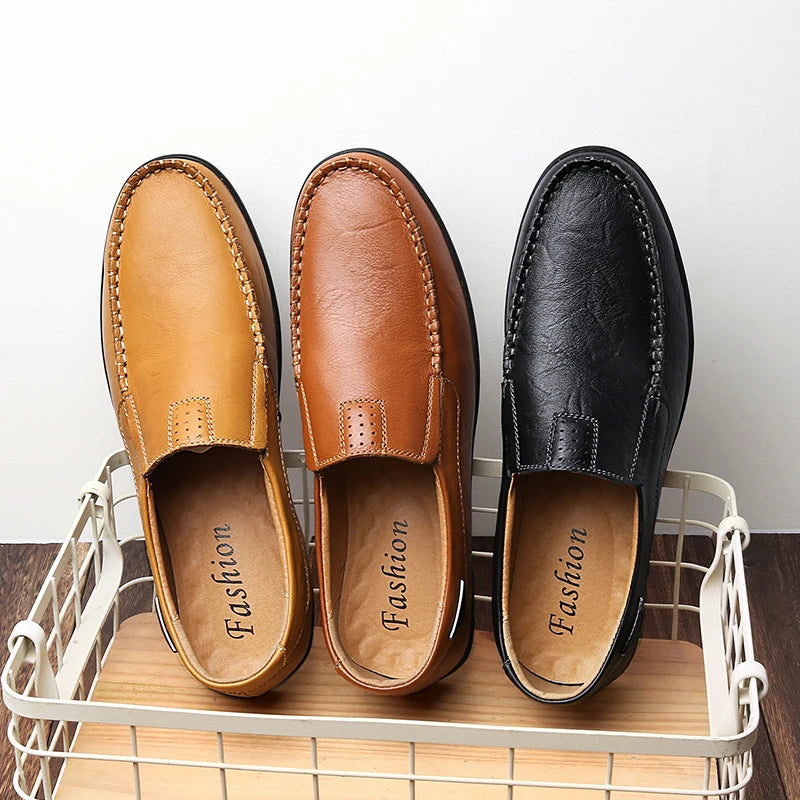LETCOMFIT Men's Casual Loafers Solid Slip-On Leather Business Oxfords Comfort Low Top Middle Aged Men's Footwear All Season Wear