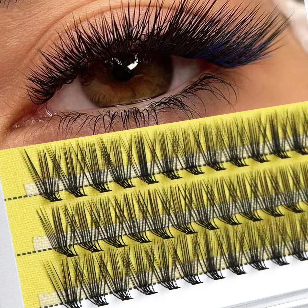 20D L‑Type Cluster Eyelash Extensions – 3D Natural Russian Volume Fans (60 Bundles per Box)