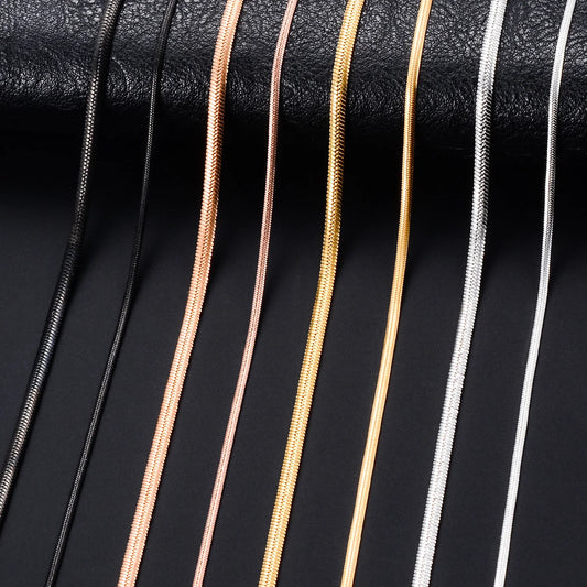 Width 1mm/2mm Flat Snake Gold/Silver/Black/Rose Color Stainless Steel Necklace Vintage Thin Chain Women And Man Jewelry