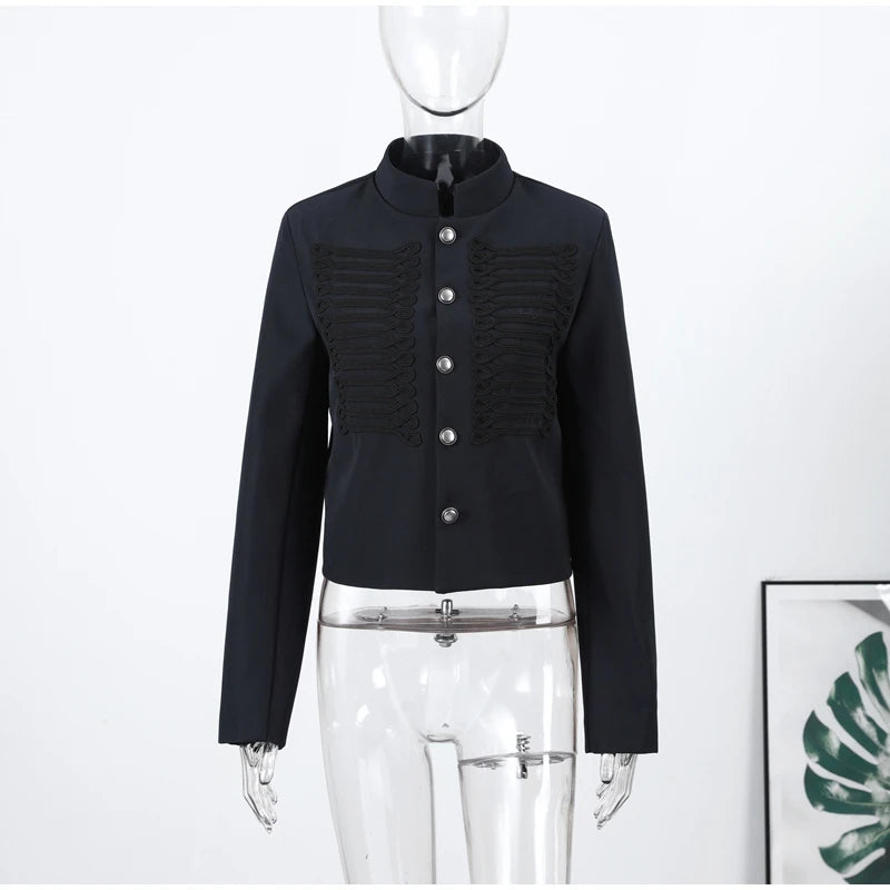 Napoleon Golden Short Jacket Women Vintage Stand Collar Long Sleeve Cropped Jackets 2026 Spring New Lady Outwear High Street