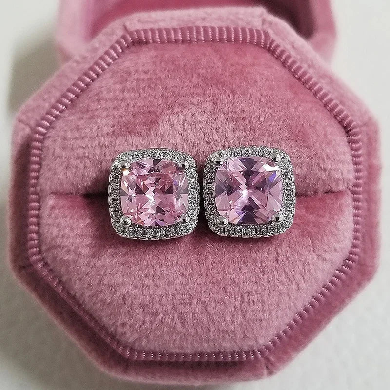 2025 New Arrivals Fashion Luxury silver color korean Zircon Stud Pink Earing Earrings For Women Girl Party Gift Jewelry Z7