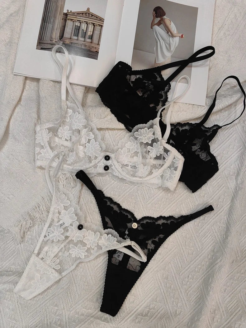 French‑Style Embroidered Transparent Lingerie Set