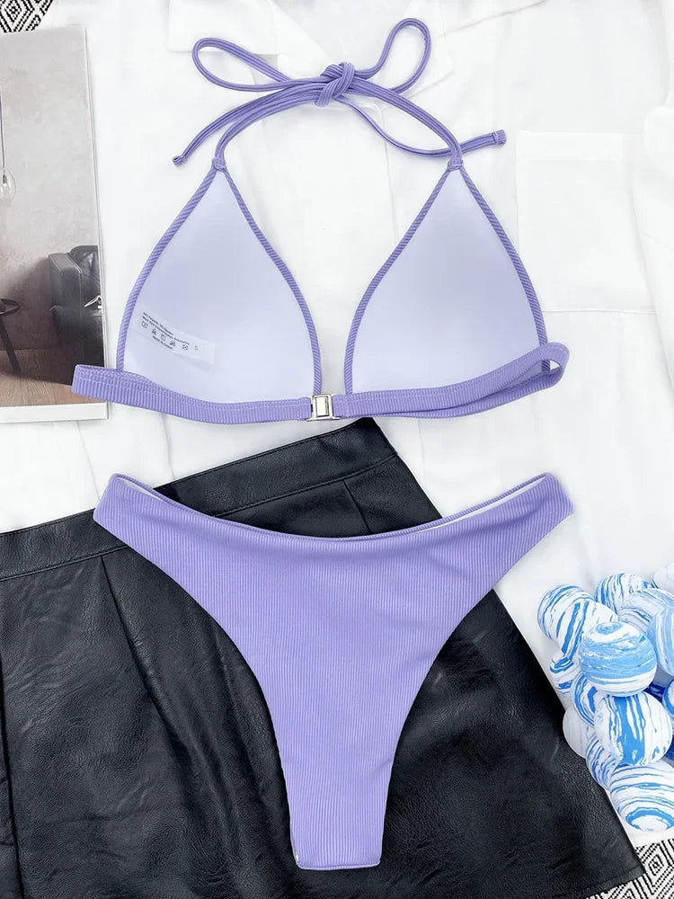 Halter Bra‑Cup Push‑Up Bikini