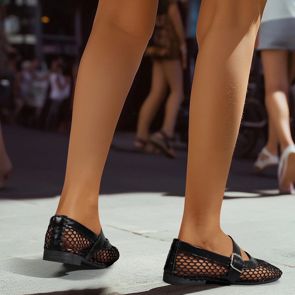 2025 Women’s Round Toe Flat Shoes — Breathable Hollow Ballet Mary Jane Sandals Casual Designer Style