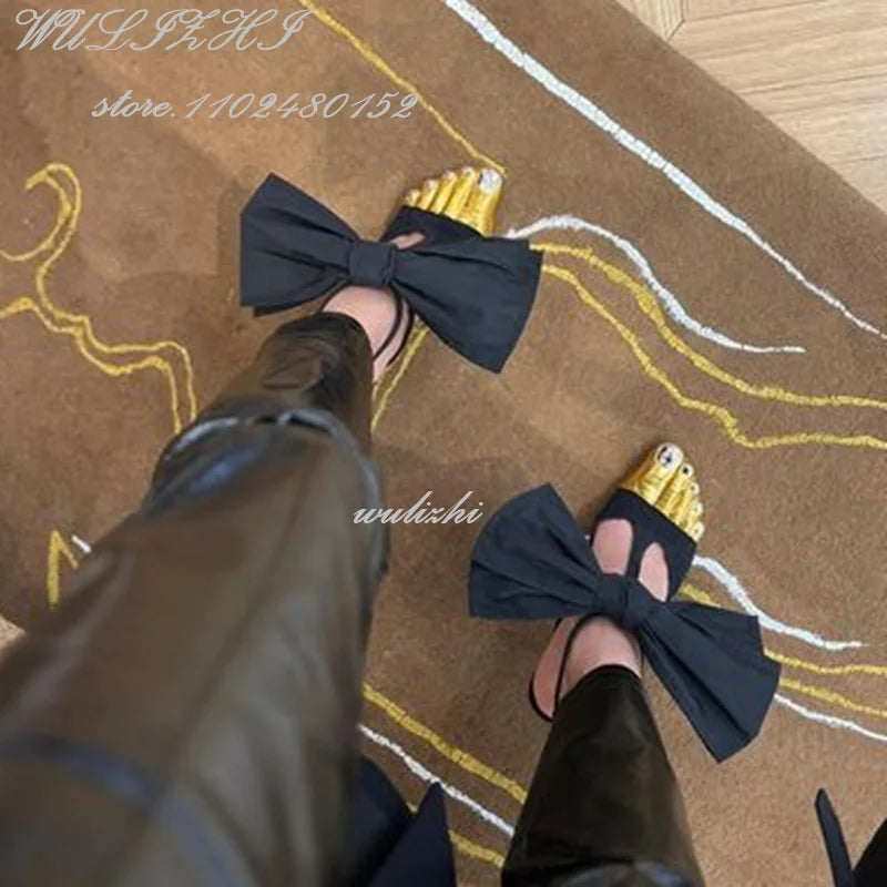 Big Bow Metallic Stiletto Sandals