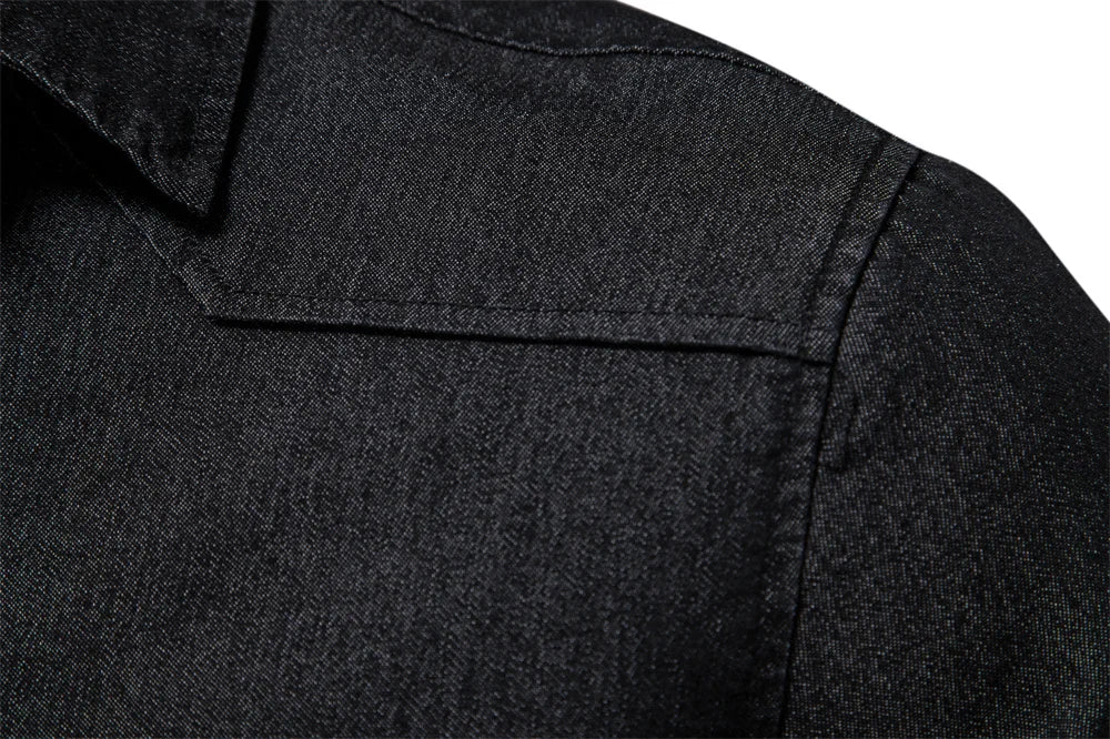 Men’s Elastic Cotton Denim Shirt – Slim‑Fit Long‑Sleeve Cowboy Western Casual Top | AIOPESON Designer Style