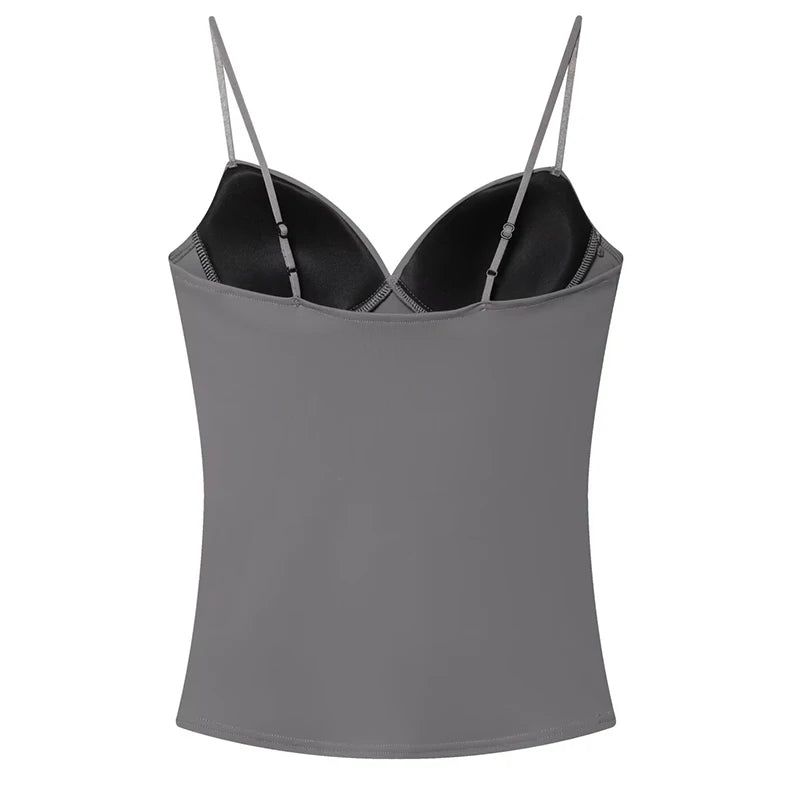 HXAO Women’s Corset Crop Top — Sleeveless Bodycon Bustier Camisole with Straps (Black/Brown)