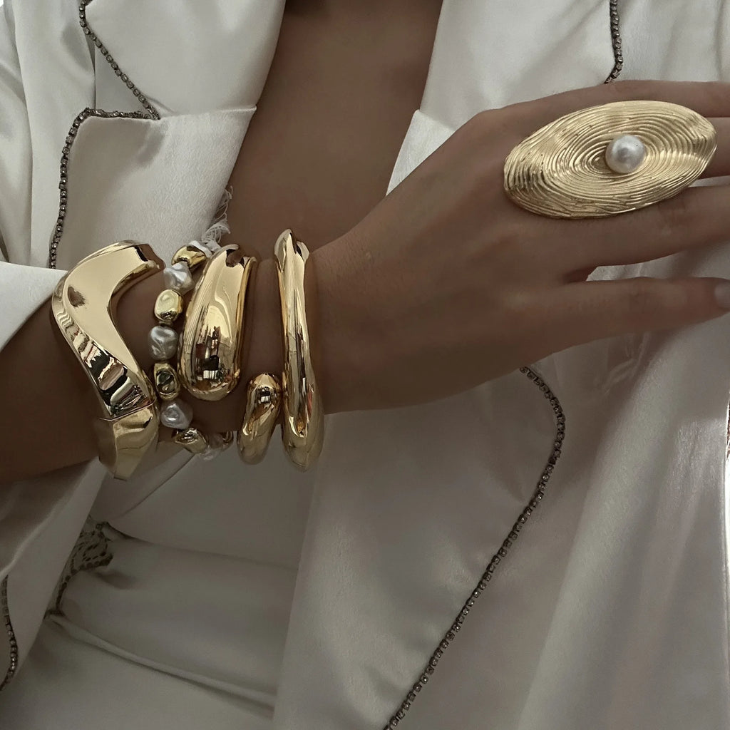 Vintage Metal Wave Twist Irregular Chunky Cuff Bracelet