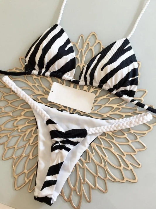 Zebra Print High‑Waist Brazilian Bikini