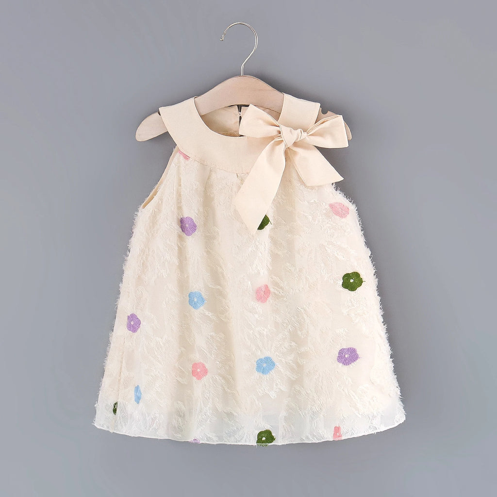 Girls' Summer New Sleeveless Dress Children's Round Neck Colorful Cute Flower Big Bow Baby Tassel Princess Dress