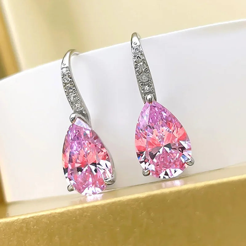 2025 New Arrivals Fashion Luxury silver color korean Zircon Stud Pink Earing Earrings For Women Girl Party Gift Jewelry Z7