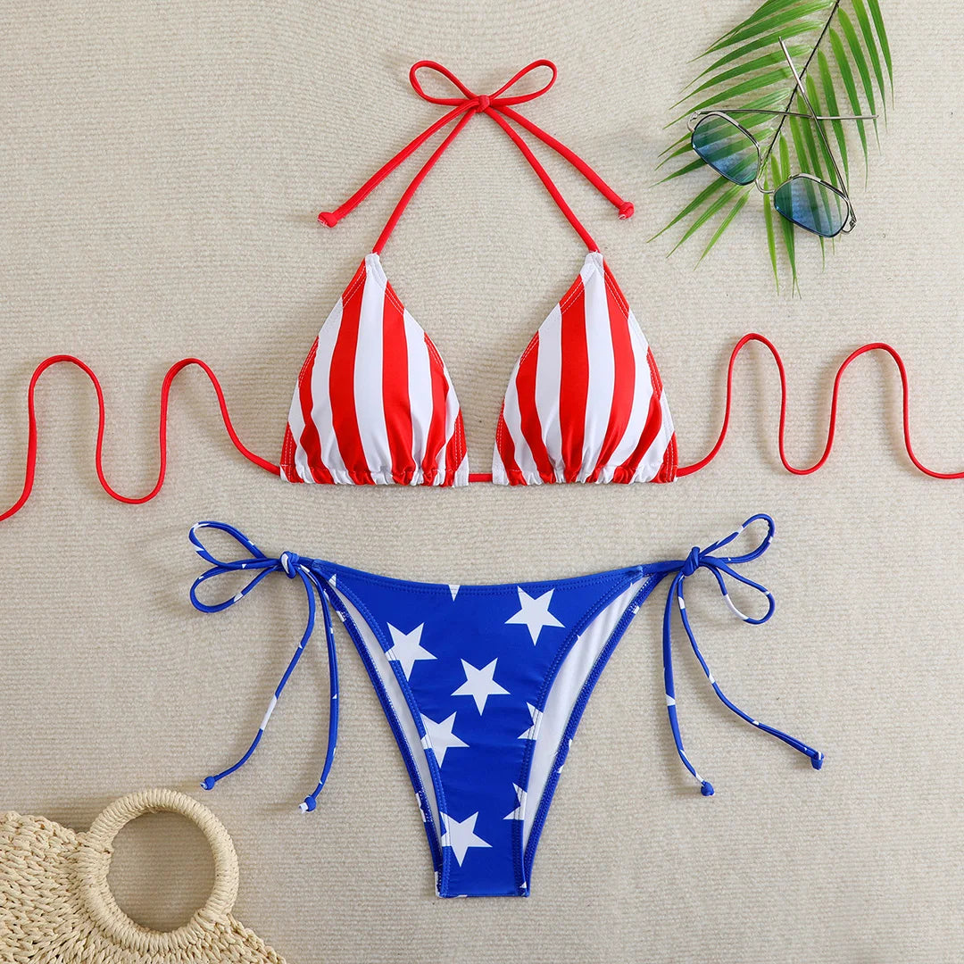American Flag Halter Bikini