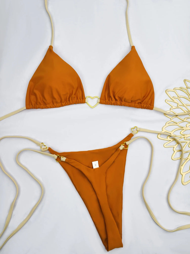 Women’s Sexy Halter Triangle Bikini – Low‑Waist Brazilian Thong Two‑Piece Swimsuit (Solid Color)