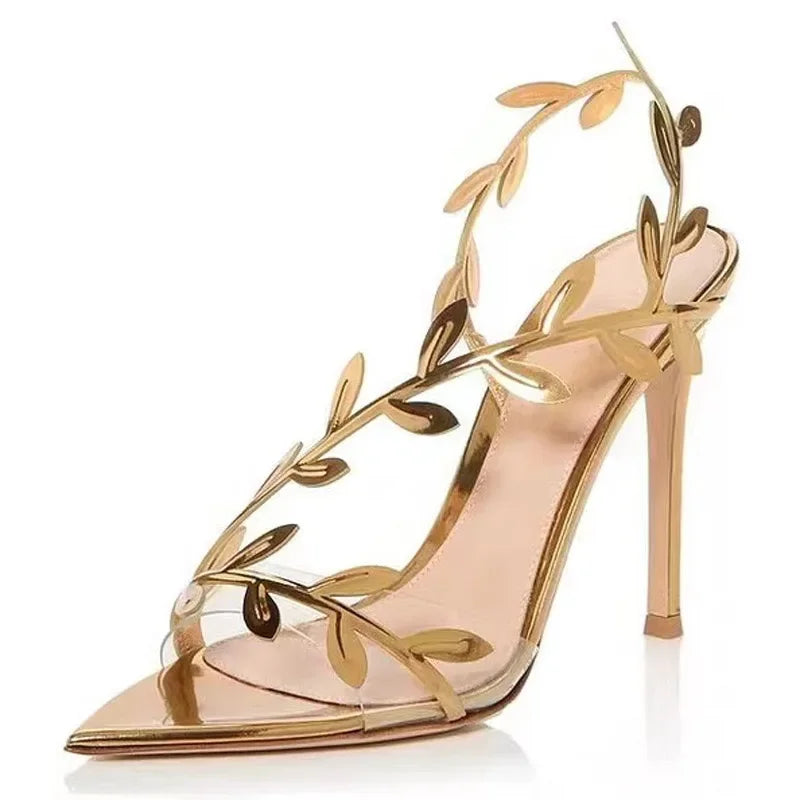 Eilyken Summer Golden Open Toe PVC Transparent Women Sandals Street Style Party Wedding Thin Heels Shoes Fashion Pumps