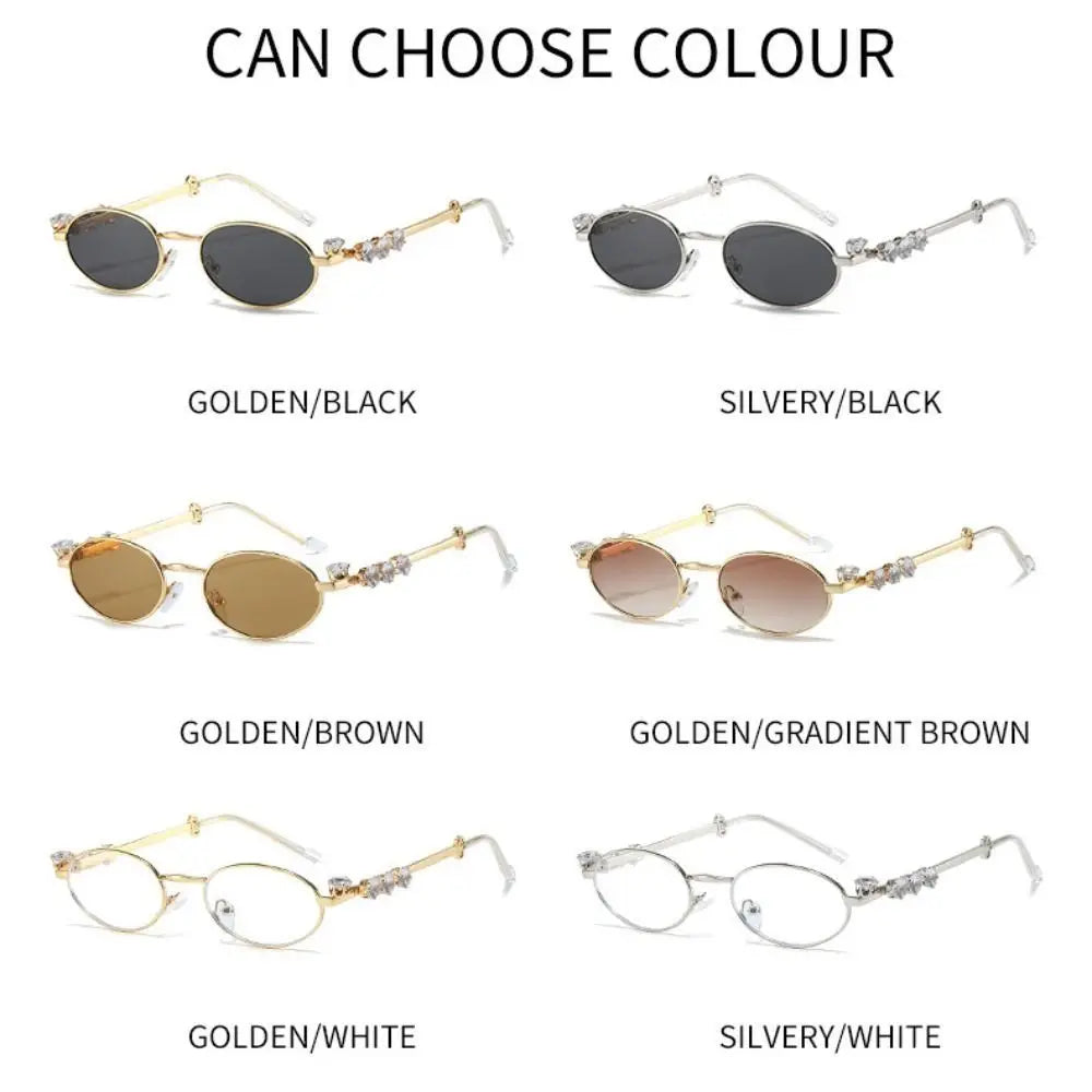 Convenient Bling Rhinestone Sunglasses INS Steampunk Oval Women Sunglasses Fashion Trendy Anti-Blue Light Spectacles Selfie Y2k