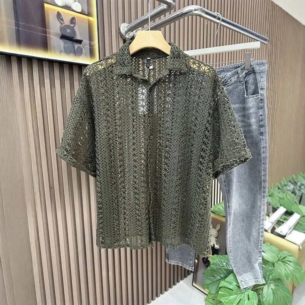 Men’s Knitted Hollow Short‑Sleeved Shirt