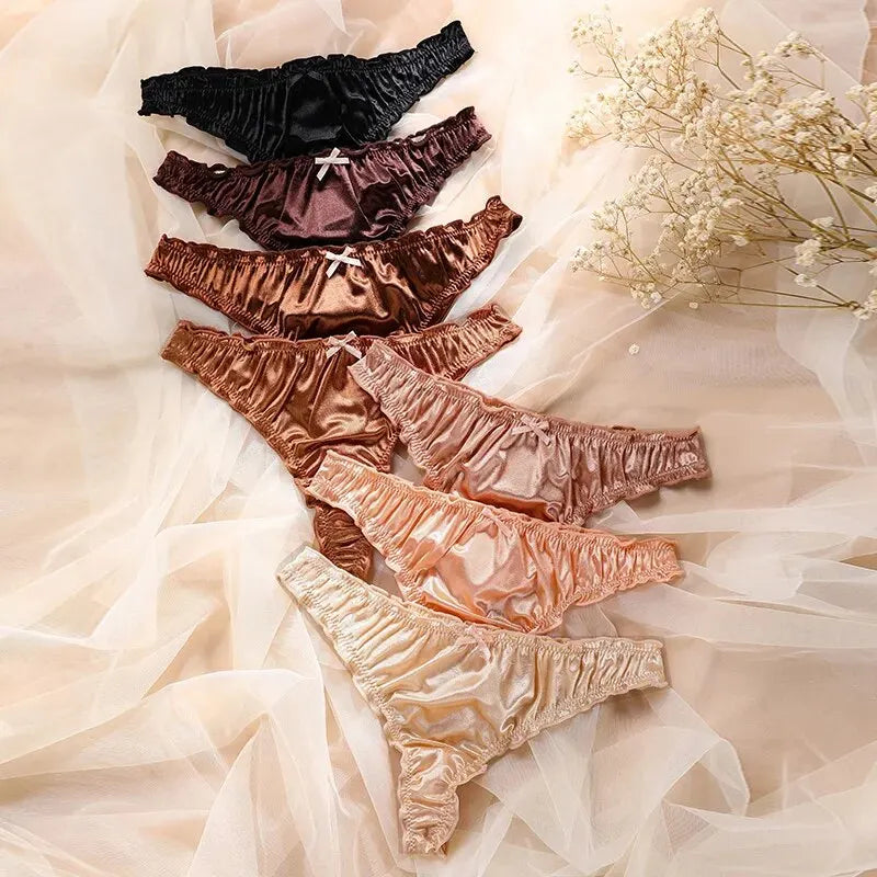 Frill‑Trim Satin Ice‑Silk Seamless Panties