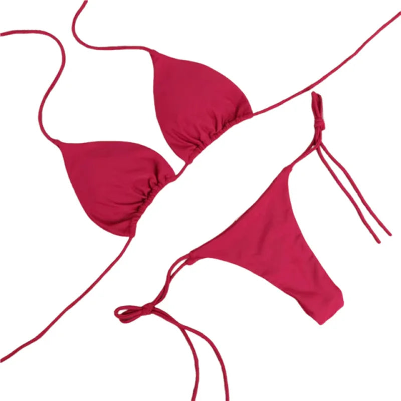 Women’s 2025 Solid Halter Triangle Bikini – Two‑Piece Thong Swimsuit for Summer Beachwear