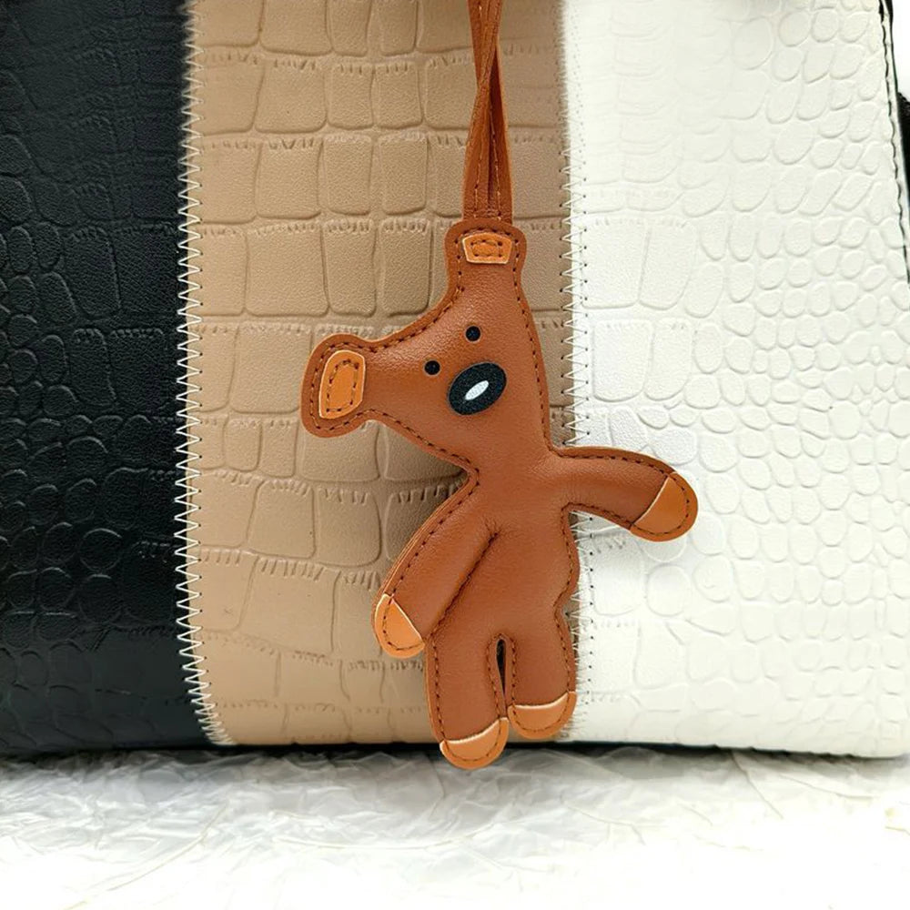 Cartoon Pony Rocking Horses Keyring Women Leather Charms Bag Pendant KeyChain Cute Animal Ornament Accessories Decoration Gift