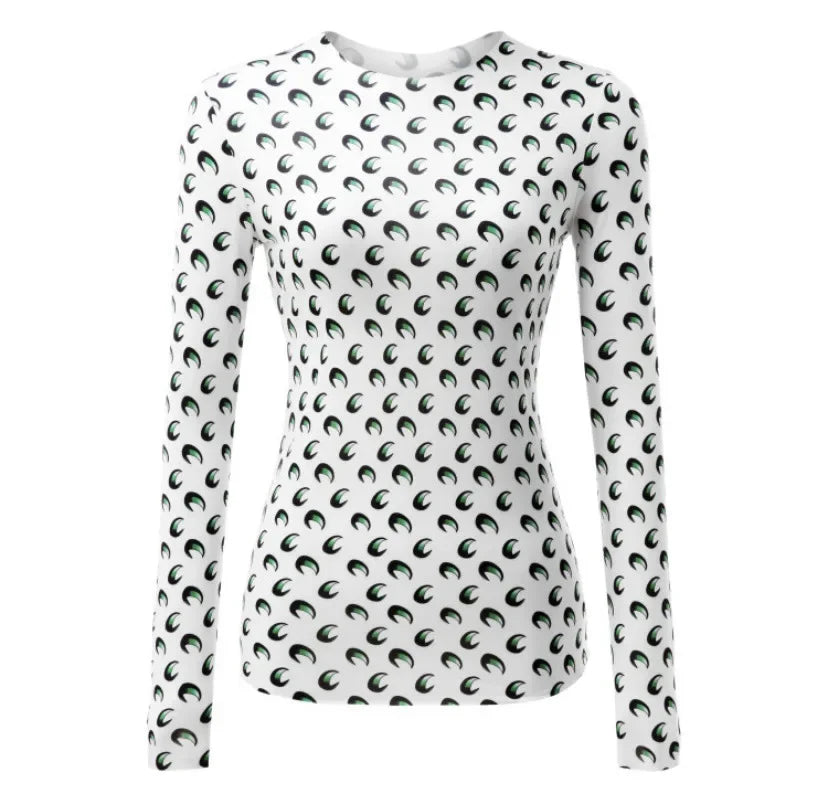 New Printed Mesh Women Base Shirt Spring Autumn Fashion Casual Long Sleeved Sun Protection Ice Silk Inner Layer Women's T-Shirt