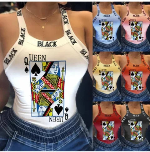 Fashion Women's Sexy Sling Print T-Shirt Small Vest Top Summer Casual Cool Sleeveless Top