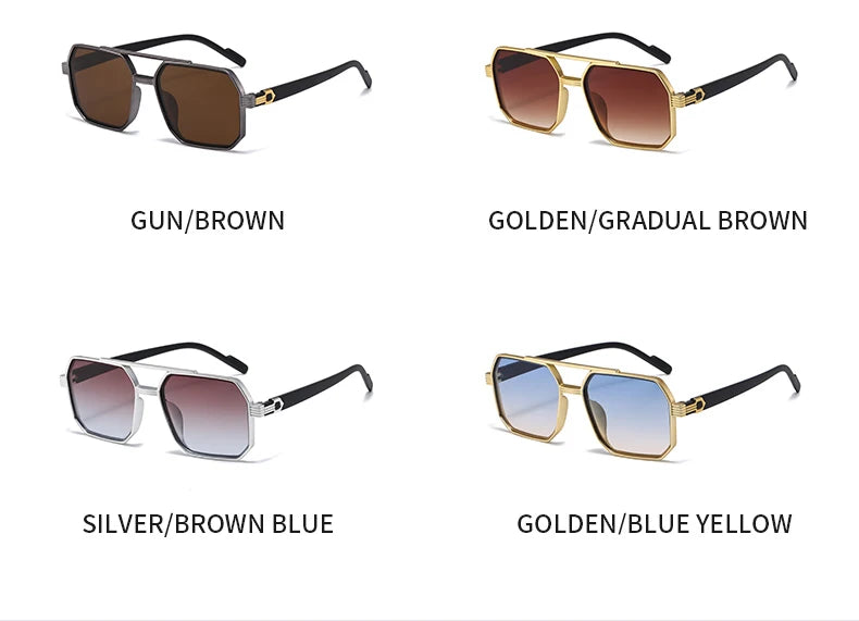 Car Sun Glasses New Fashion Double Beam Polygonal Sunglasses Retro Personalized Trendy Large Frame Eyewear European and American