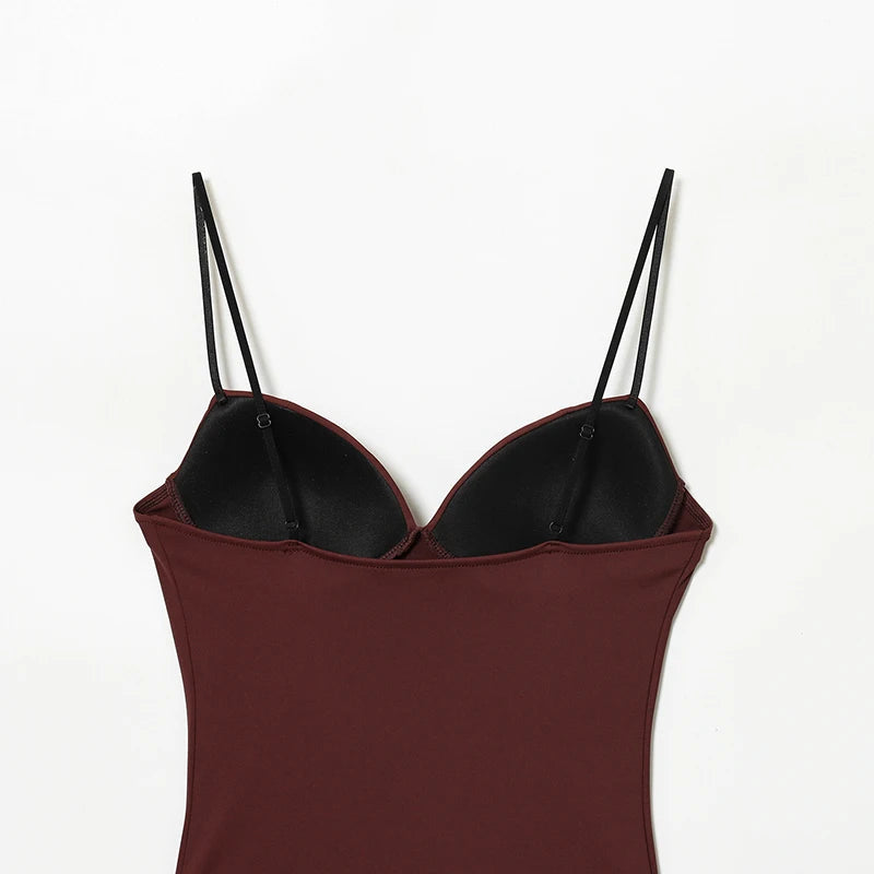 HXAO Women’s Corset Crop Top — Sleeveless Bodycon Bustier Camisole with Straps (Black/Brown)