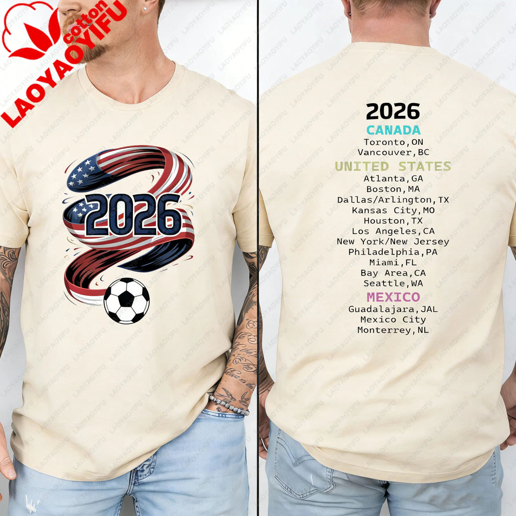 2026 Soccer Part Supplies T-shirts North America Soccer T-Shirt Host Cities List Soccer Fan Gift Shirt Apparel Graphic T Shirts