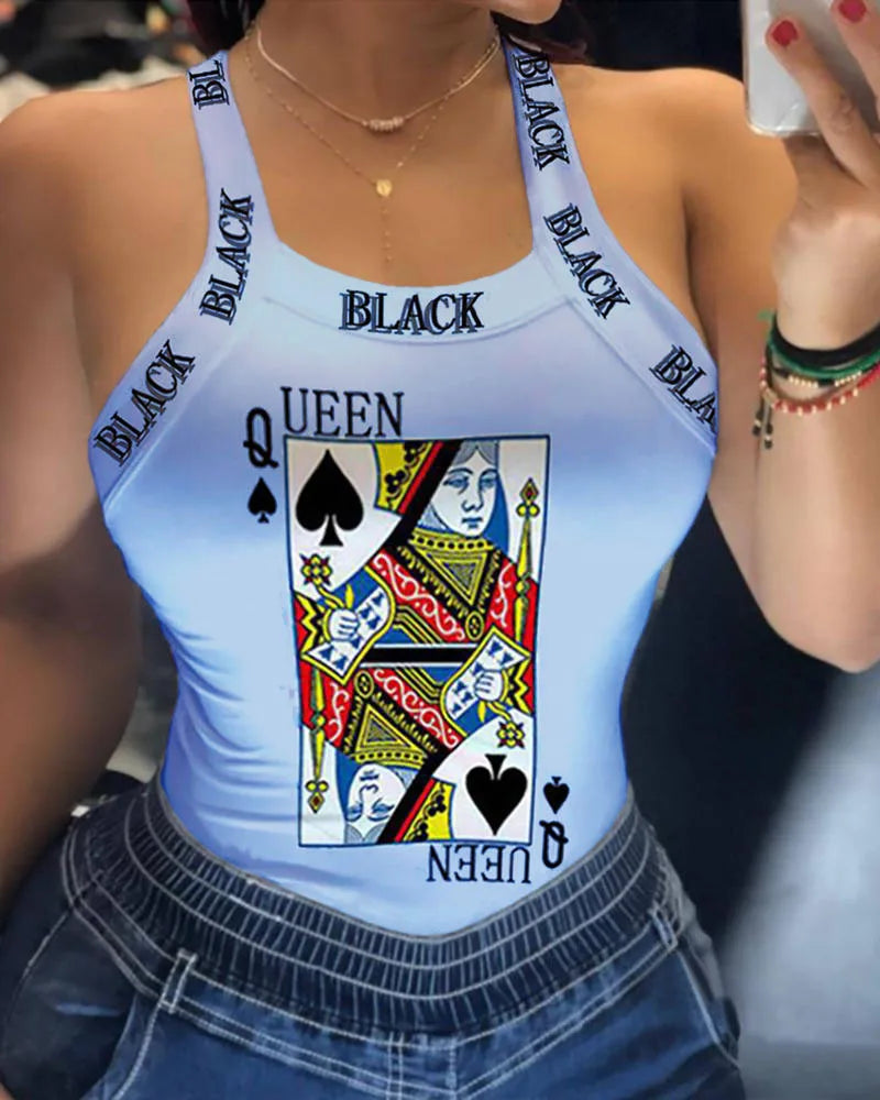 Fashion Women's Sexy Sling Print T-Shirt Small Vest Top Summer Casual Cool Sleeveless Top