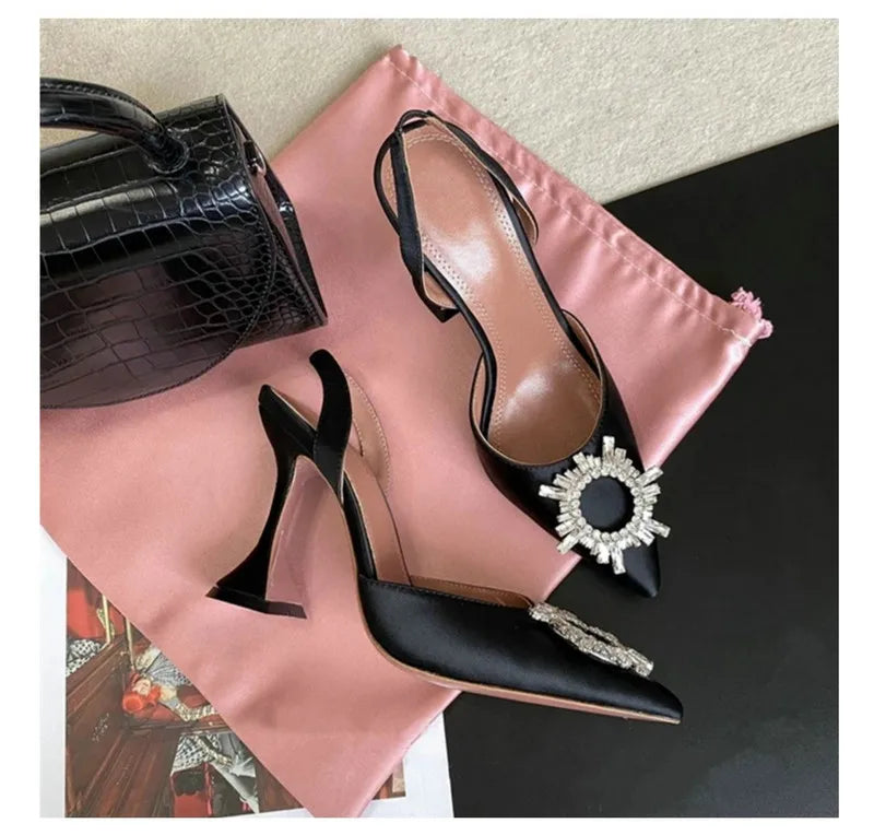 Silk Bow Rhinestone High Heels