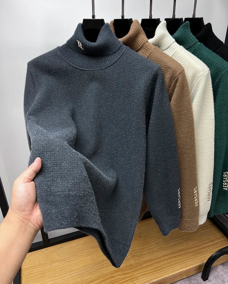 Luxury High‑Neck R‑Embroidery Sweater
