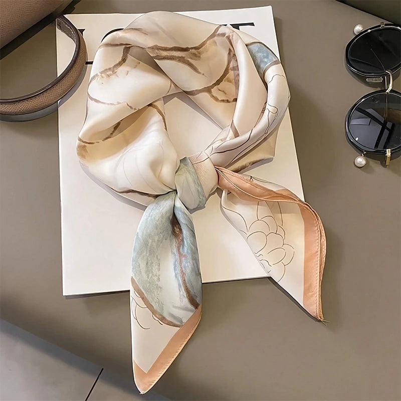 Luxury Brand Silk Square Scarf Women flower Neck Hair Tie Band Beach Hijab Kerchief Head Headbands Bandana Female Foulard 70cm