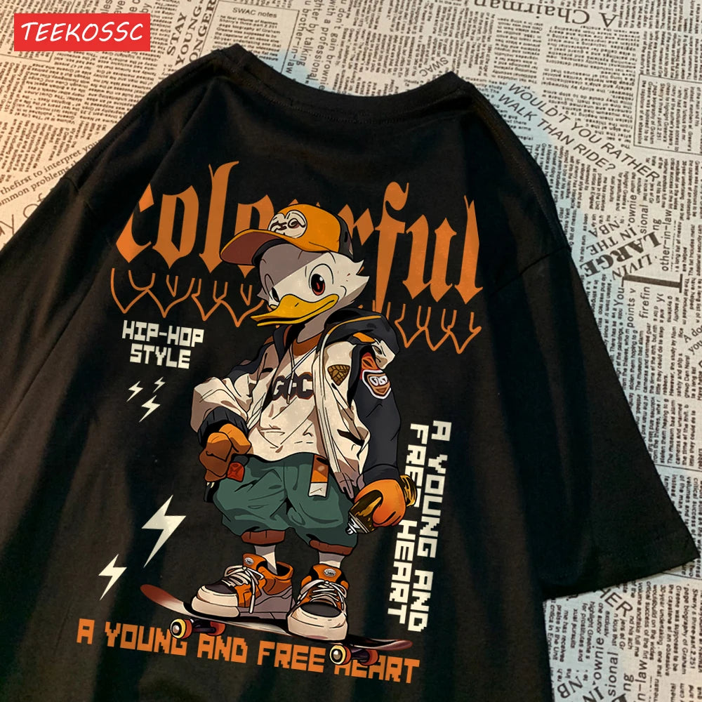 Handsome And Cool Duck Pattern Printing T-Shirt Cotton Fashion T-Shirt Women'S Trendy Cool Clothes Breathable Cartoon Tees