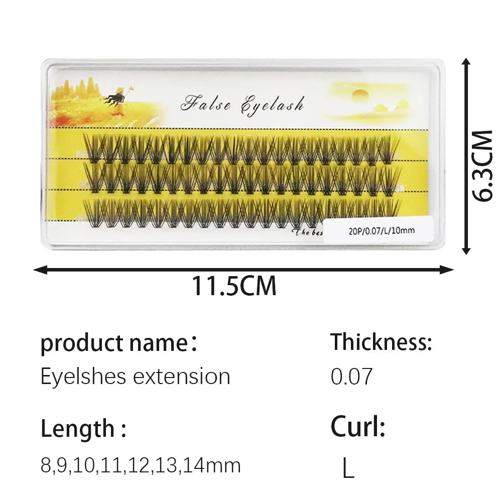 20D L‑Type Cluster Eyelash Extensions – 3D Natural Russian Volume Fans (60 Bundles per Box)