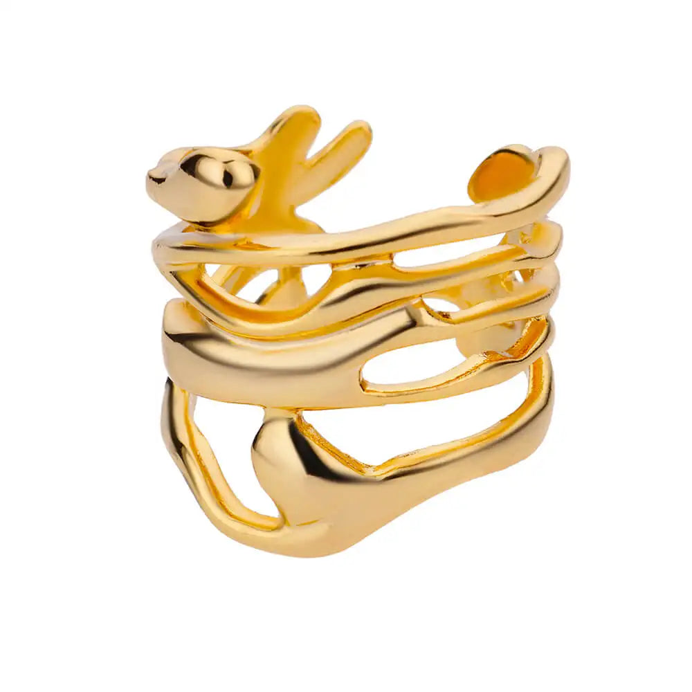 Minimalist Textured Stainless Steel Geometric Rings – Gold Open Adjustable Couple Ring for Women & Men