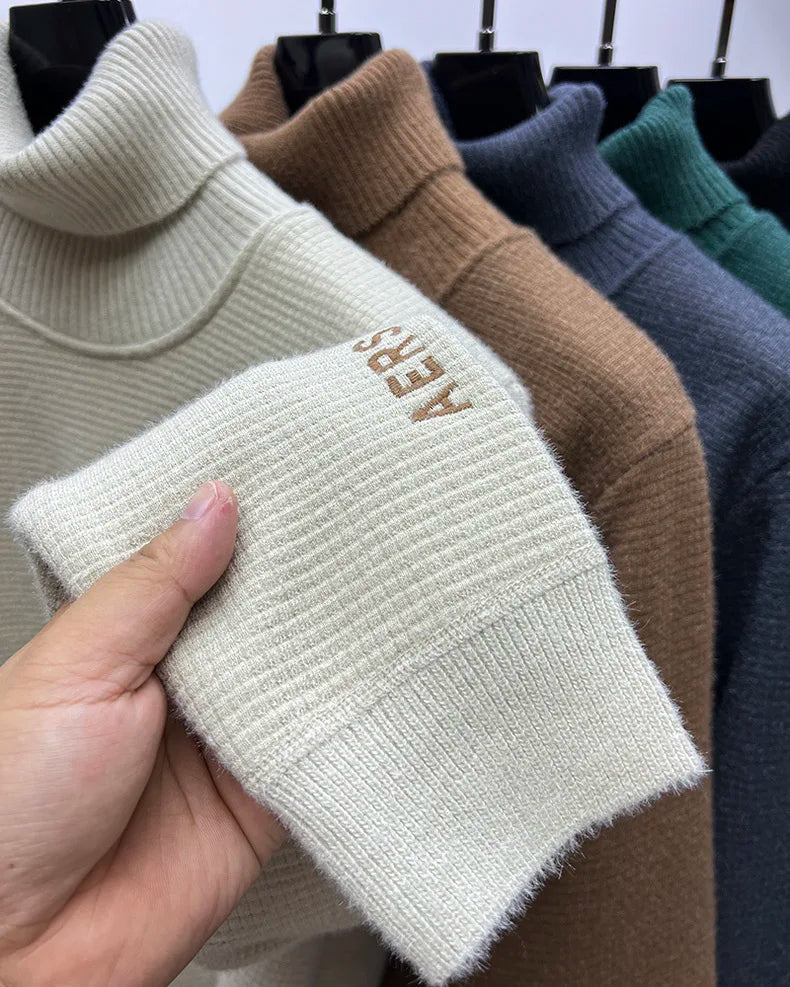 Luxury High‑Neck R‑Embroidery Sweater