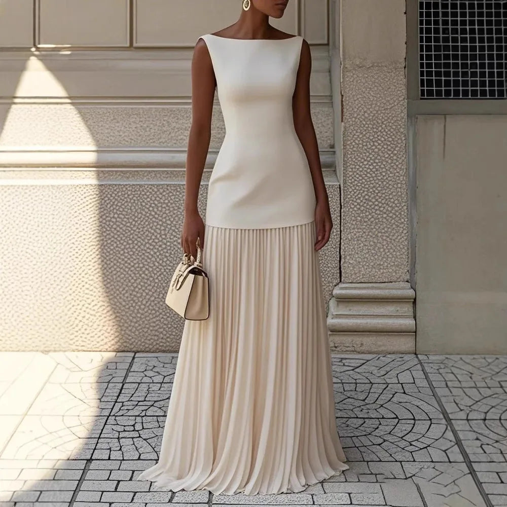 Women’s 2026 Spring/Autumn Two‑Piece Set – Elegant Pleated Dress with Matching Vest Overskirt for Parties & Fashion Wear
